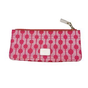FOSSIL Cosmetic Makeup Coin Pencil Bag Coated Canvas Zip Reddish Pink 9x4"
